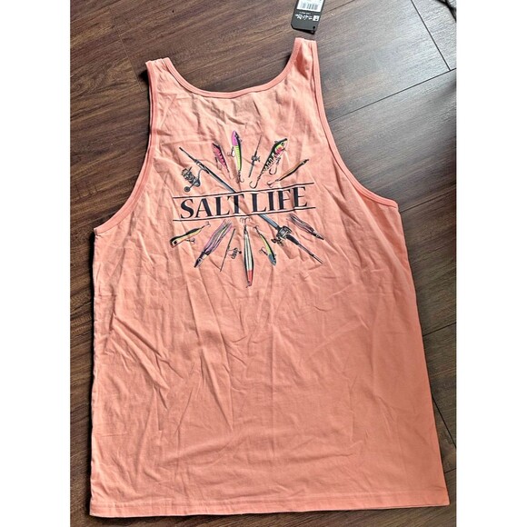 Salt Life Men's Lure Me In Graphic Sleeveless Cotton Tank Tee Light Orange M - Picture 5 of 6
